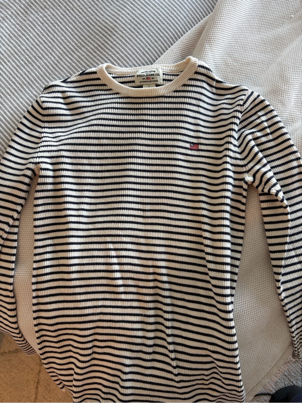 Polo by Ralph Lauren Black and White Striped Knit Sweater